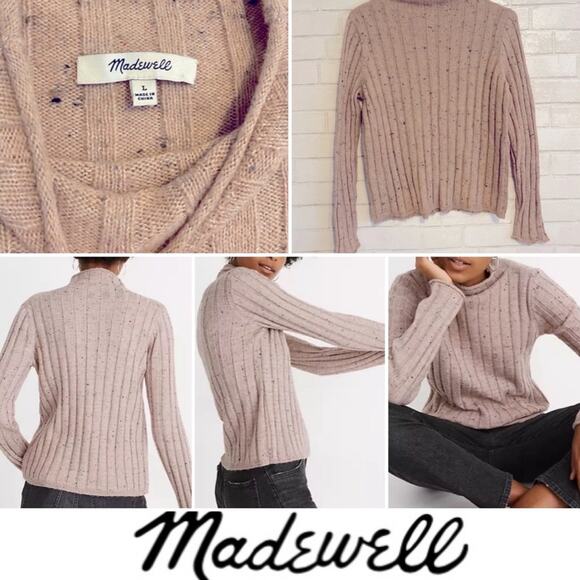 Madewell Donegal Evercrest Pink Gray Rollneck Turtleneck Sweater LG - Picture 1 of 11